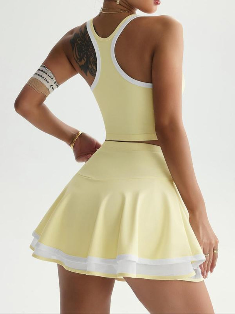Two-Piece Set Women'S Racer Back Tank Top & High Waist Skirt, Casual Fashion Cozy Breathable for Yoga Gym Workout Running, Ladies Sportswear for All Seasons