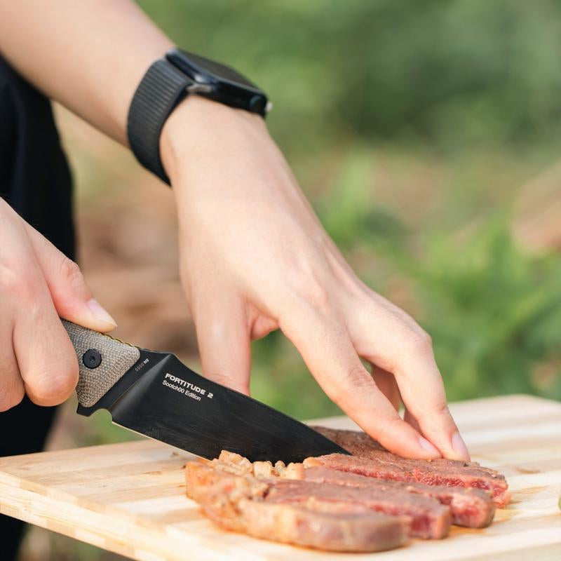 OKNIFE Fortitude 2 Full Tang Chef Knife with Leather Belt Sheath | Micarta Handle | Camping