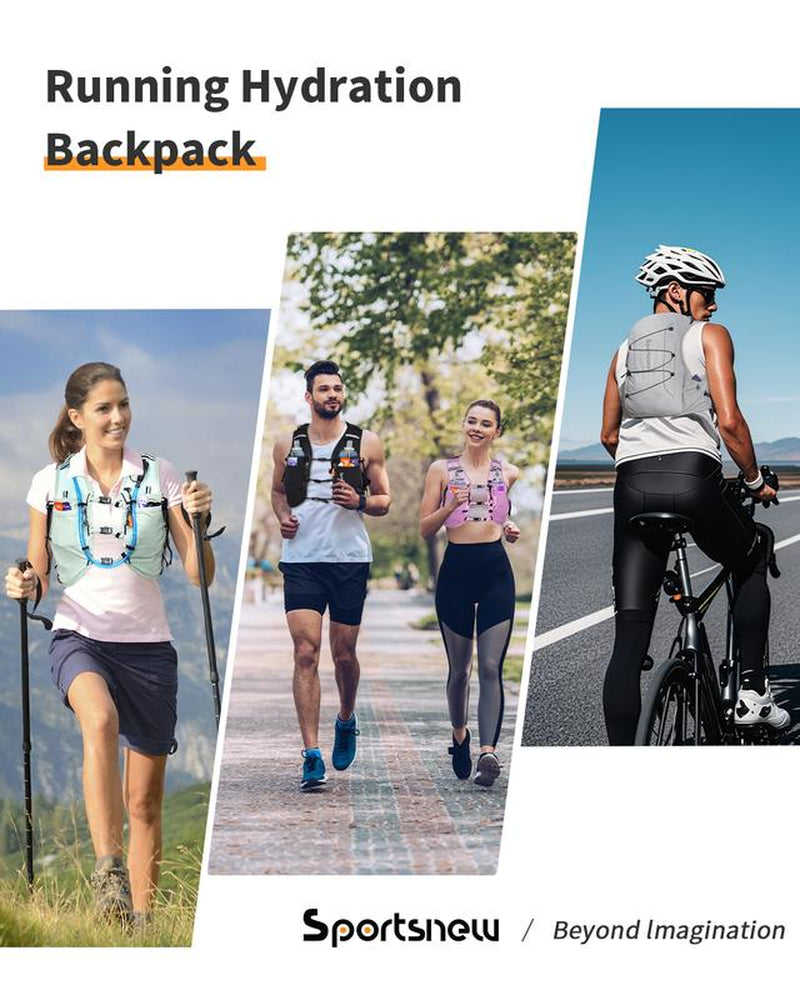 Sportsnew Running Vest for Women Men, Lightweight 10L Hydration Backpack with Waterproof Phone Pocket, 2L Water Bladder or 500Ml Soft Flasks, Breathable Pack for Hiking Trail Running Cycling Marathon