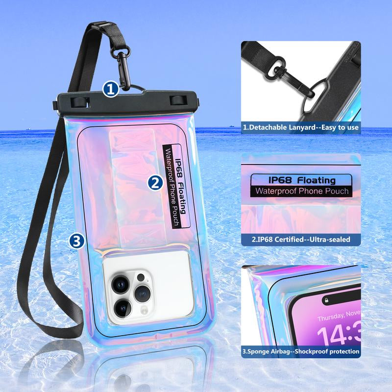 Floating Waterproof Phone Pouch, IPX68 Waterproof Phone Case with Lanyard for Iphone 1615 14 13 12 Pro Max Samsung S25 S24 S23 S22, up to 7" Phone, Beach Vacation Essentials
