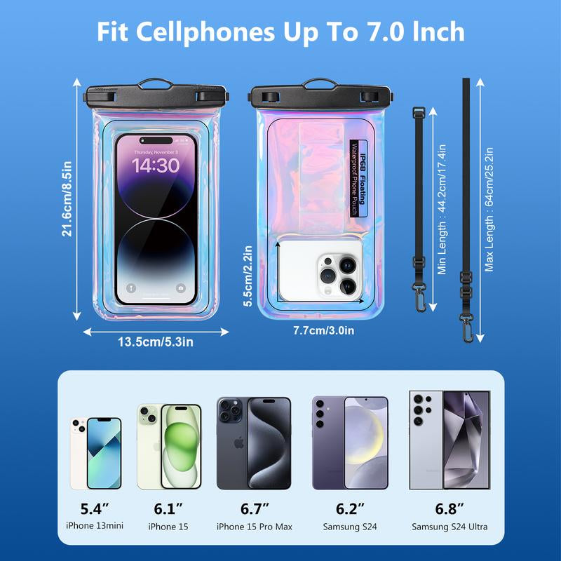 Floating Waterproof Phone Pouch, IPX68 Waterproof Phone Case with Lanyard for Iphone 1615 14 13 12 Pro Max Samsung S25 S24 S23 S22, up to 7" Phone, Beach Vacation Essentials