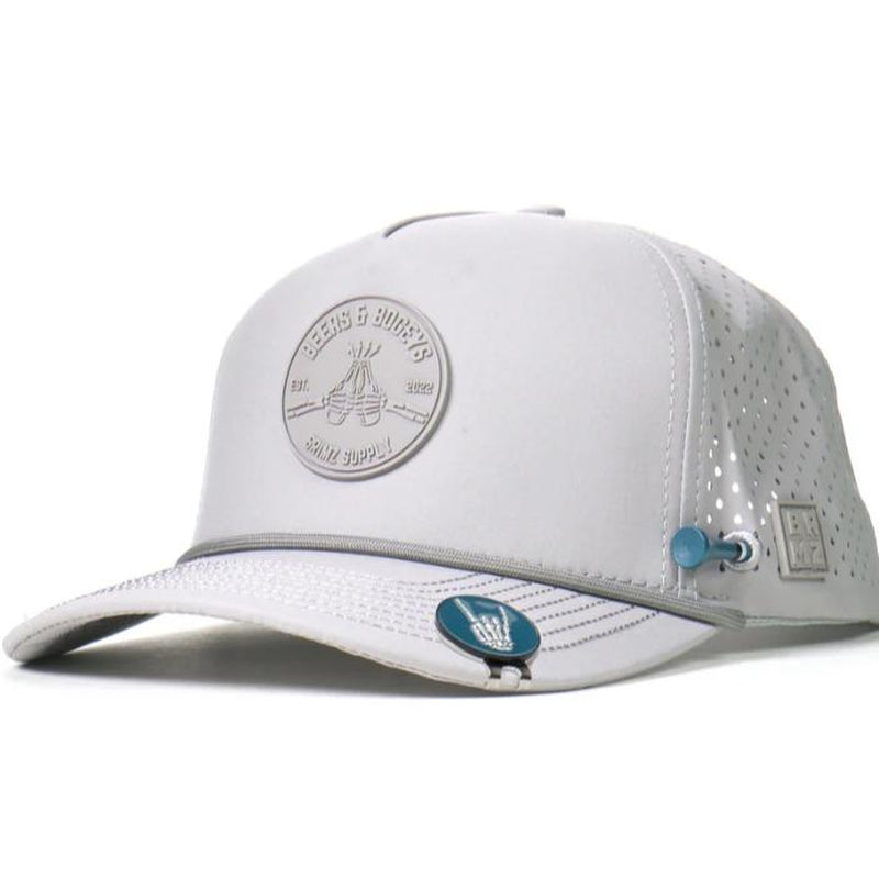 Beers & Bogeys Performance Golf Cap – Ultra-Breathable, Waterproof, and Sweat-Resistant Golf Hat for Maximum Comfort and Style, Includes Magnetic Tee Holder and 70Mm & 83Mm Ball Markers – Classic White Edition for Golfers.