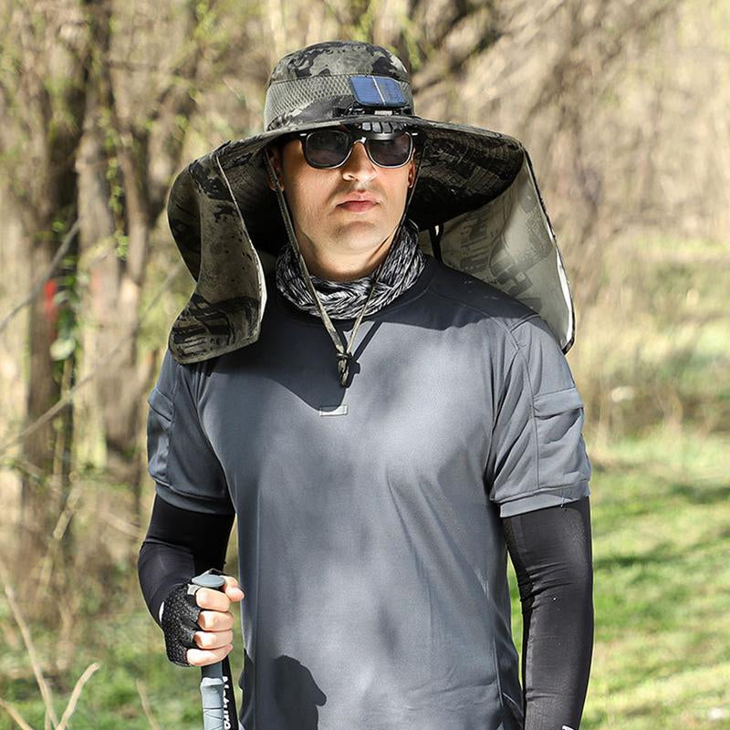 EXPLORINOX Wide Brim Solar Fan Hat, Outdoor Sun Protection Cap,Supports Solar & USB Charging, for Fishing, Travel & Outdoor Sports