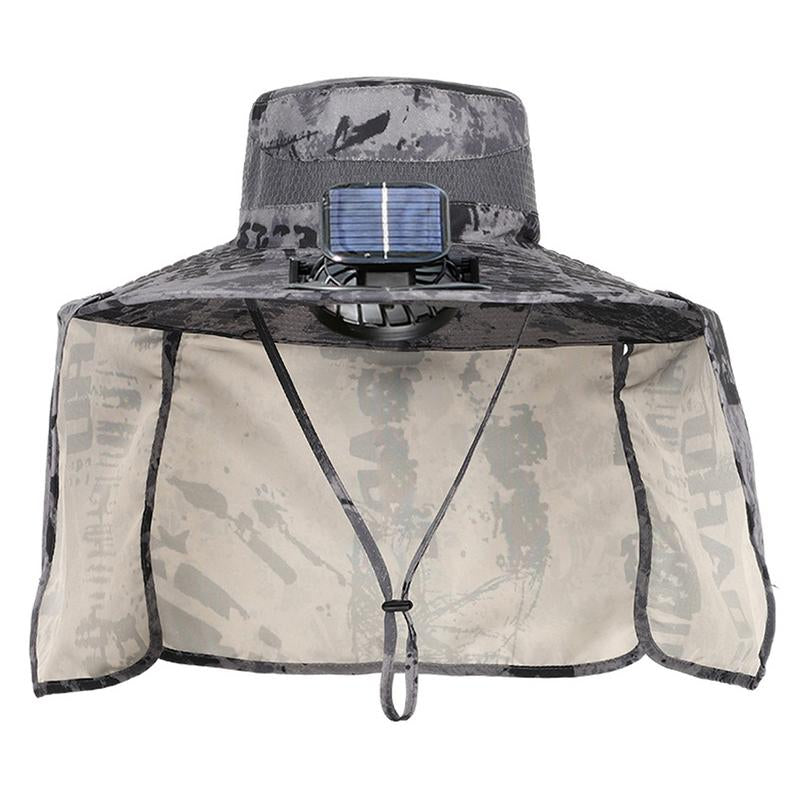 EXPLORINOX Wide Brim Solar Fan Hat, Outdoor Sun Protection Cap,Supports Solar & USB Charging, for Fishing, Travel & Outdoor Sports