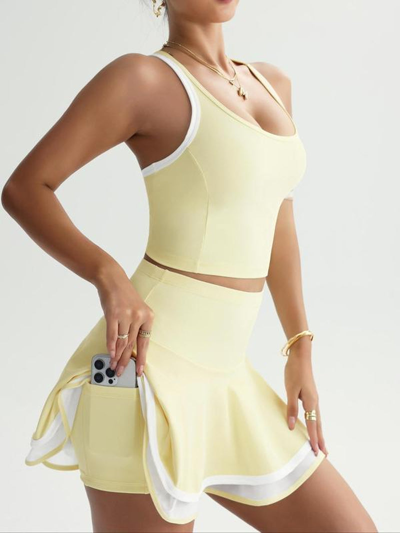 Two-Piece Set Women'S Racer Back Tank Top & High Waist Skirt, Casual Fashion Cozy Breathable for Yoga Gym Workout Running, Ladies Sportswear for All Seasons