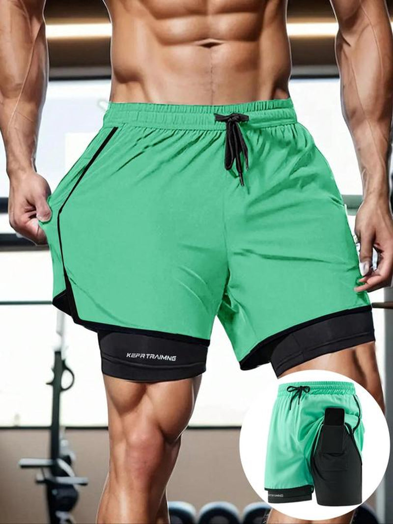 Men'S Regular Fit 2 in 1 Drawstring Waist Gym Shorts, Casual Quick Drying Shorts for Summer, Breathable Men'S Bottoms for Gym Workout Running