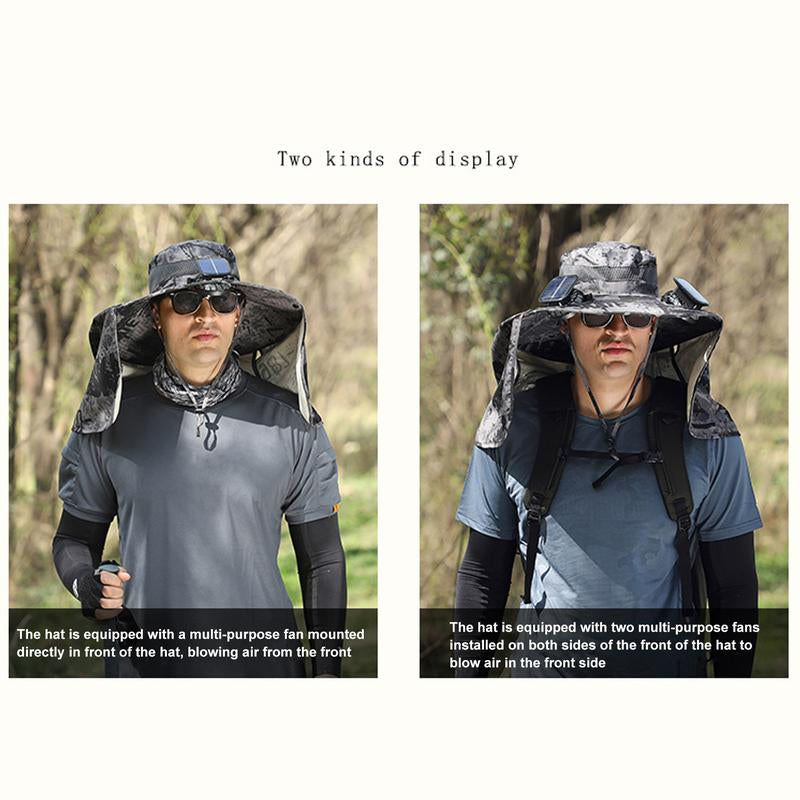 EXPLORINOX Wide Brim Solar Fan Hat, Outdoor Sun Protection Cap,Supports Solar & USB Charging, for Fishing, Travel & Outdoor Sports