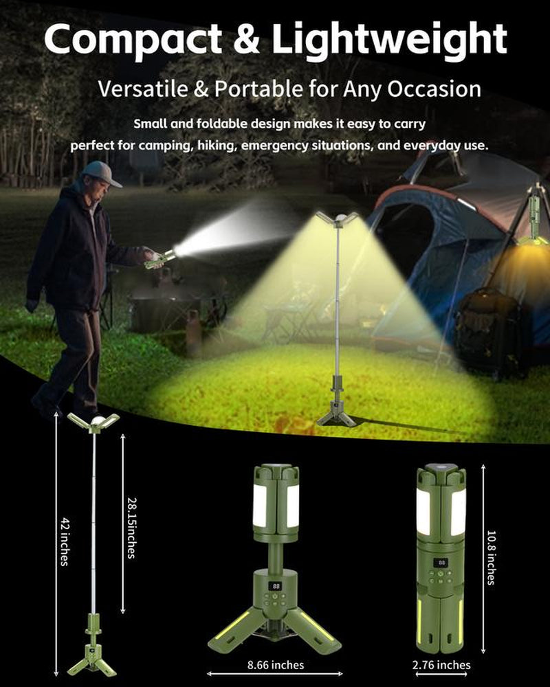 Gsueot Rechargeable Camping Light, 14000Mah Telescopic LED Lantern, 6000LM, Waterproof, Foldable, Dimmable, for Camping, Emergency, Hiking Gear，Travel Accessory Car Repair & More