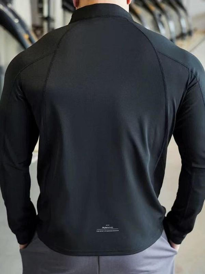 Men'S Solid Half Zip Thumb Hole Design Sports Tee, Regular Fit Breathable Long Sleeve T-Shirt for Gym Workout Running, Casual Comfy Men'S Top for Summer
