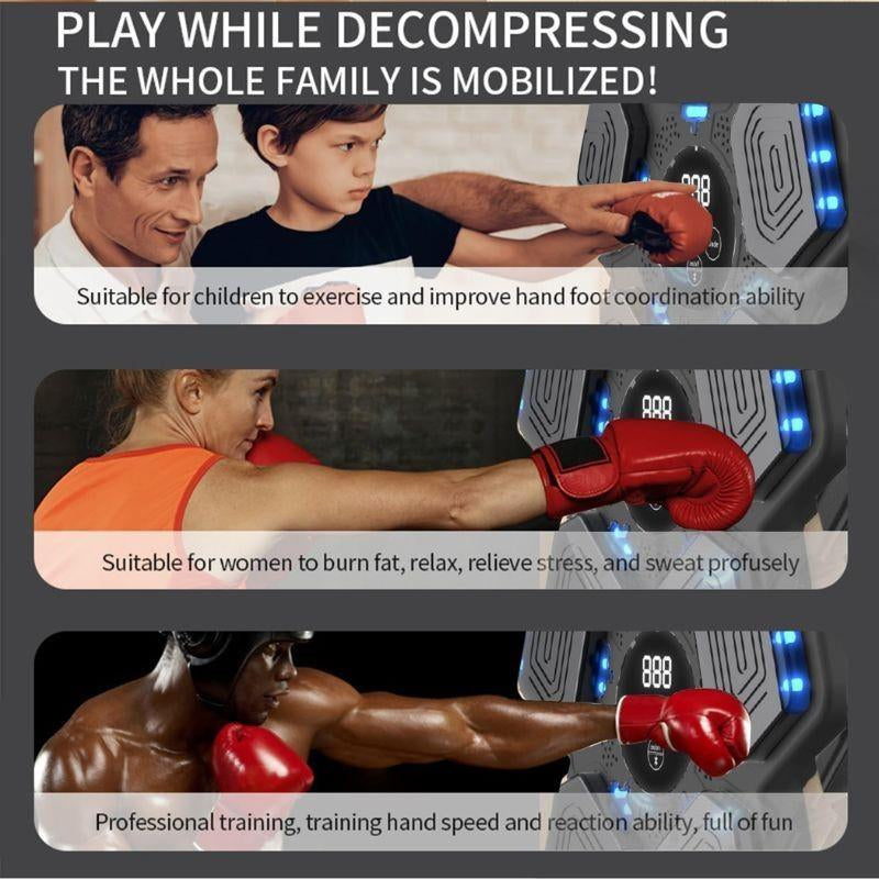 2025 Music Boxing Machine for Adults and Kids, Smart Bluetooth Boxing Machine with Boxing Gloves Wall Mounted, Music Boxing Target Workout Punching Equipment for Home(Upgrade) Electronic Focus Agility Training Equipment with Glove, Exercise Equipment