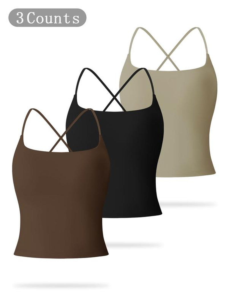 Women'S Solid Criss Cross Sports Bra, Casual Comfortable Breathable Sports Vest for Yoga Gym Workout Running, Activewear, Ladies Sportswear for All Seasons, Womenswear