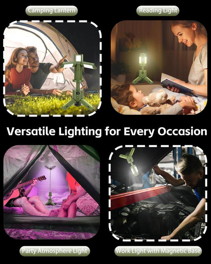 Gsueot Rechargeable Camping Light, 14000Mah Telescopic LED Lantern, 6000LM, Waterproof, Foldable, Dimmable, for Camping, Emergency, Hiking Gear，Travel Accessory Car Repair & More