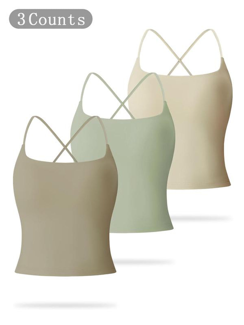 Women'S Solid Criss Cross Sports Bra, Casual Comfortable Breathable Sports Vest for Yoga Gym Workout Running, Activewear, Ladies Sportswear for All Seasons, Womenswear