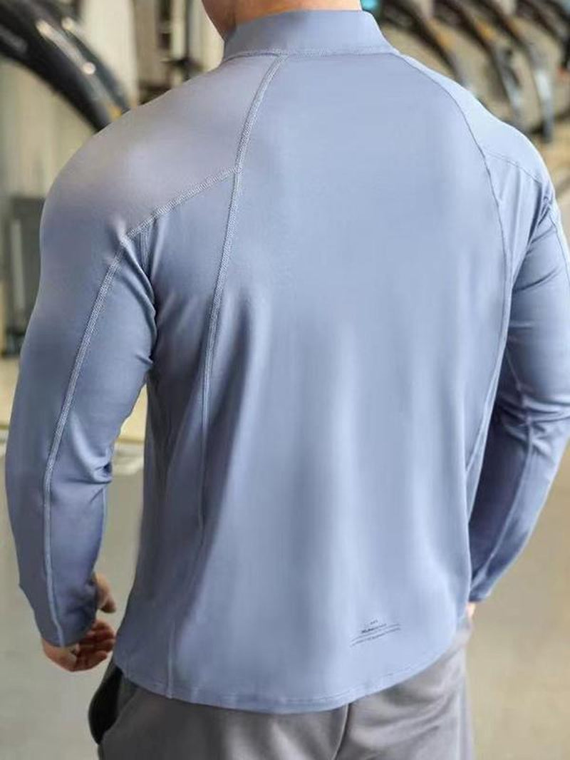 Men'S Solid Half Zip Thumb Hole Design Sports Tee, Regular Fit Breathable Long Sleeve T-Shirt for Gym Workout Running, Casual Comfy Men'S Top for Summer