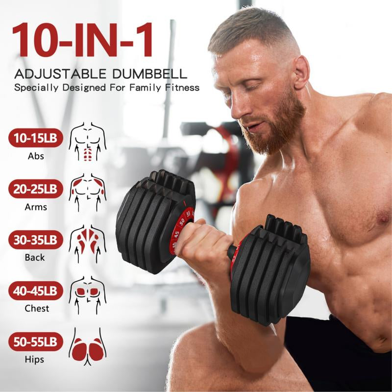 Adjustable Dumbbell 55LB Single Dumbbell 10 Weight Options Dumbbell Anti-Slip Metal Handle, Perfect for Home Gym Exercise Equipment