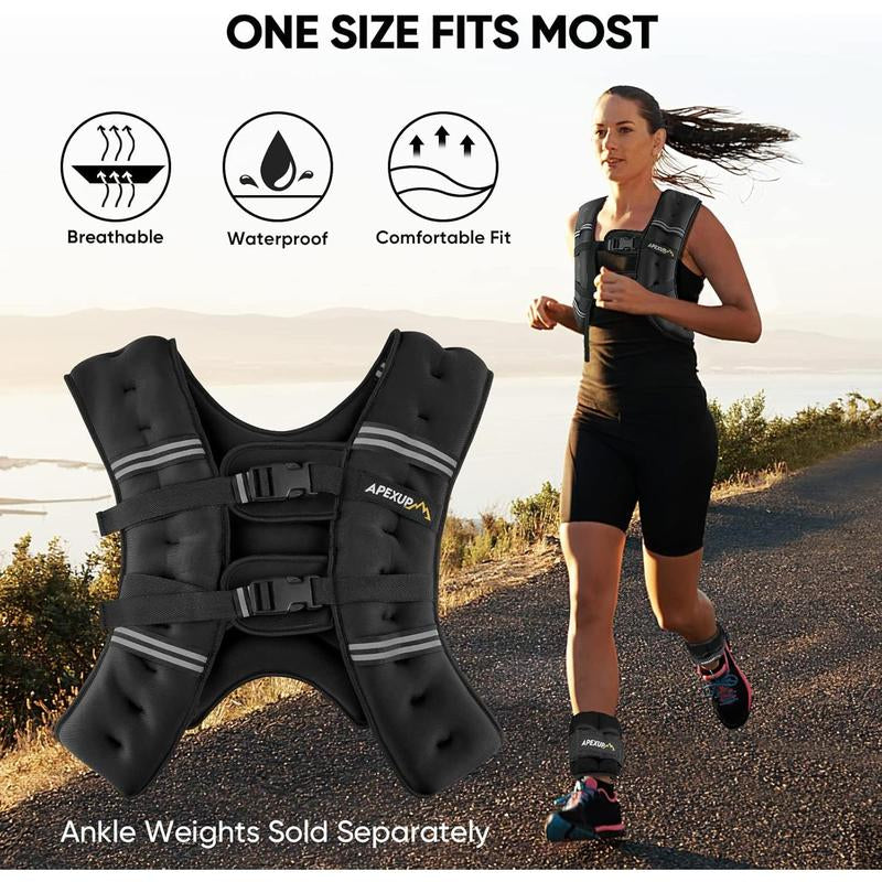 APEXUP Weighted Vest with 5Lbs/10Lbs/15Lbs/20Lbs/25Lbs/30Lbs Weights and Reflective Stripe, Weight Vest Men Women for Workout, Strength Training, Running