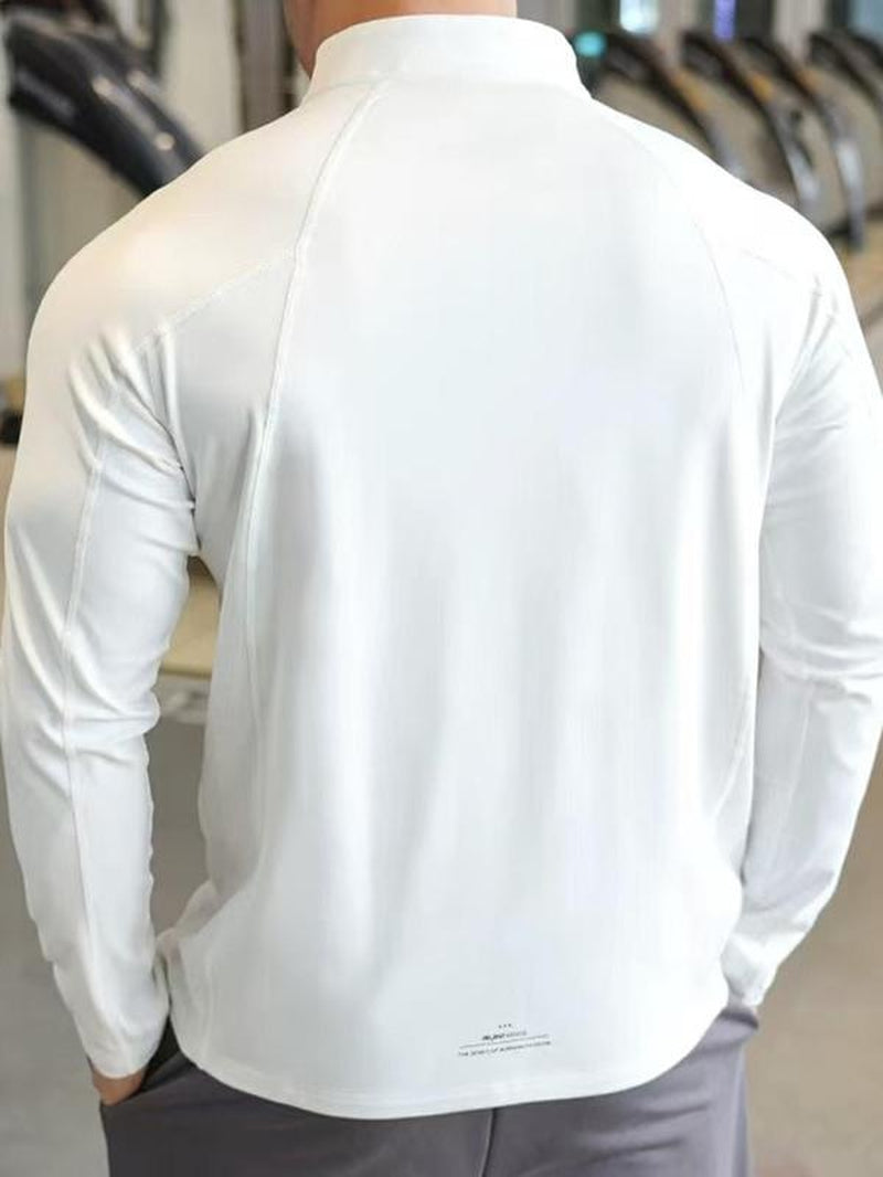 Men'S Solid Half Zip Thumb Hole Design Sports Tee, Regular Fit Breathable Long Sleeve T-Shirt for Gym Workout Running, Casual Comfy Men'S Top for Summer