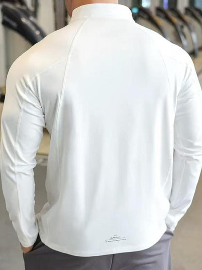 Men'S Solid Half Zip Thumb Hole Design Sports Tee, Regular Fit Breathable Long Sleeve T-Shirt for Gym Workout Running, Casual Comfy Men'S Top for Summer
